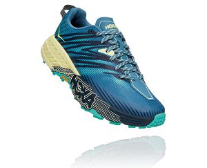 Hoka One One Speedgoat 4 Womens Wide Running Shoes Provincial Blue/Luminary Green | AU-8763154